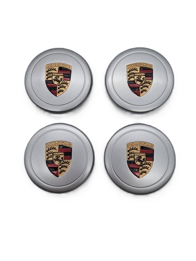[238575] Porsche® Hand-Painted Silver Center Cap With Painted Crest, Set of 4, 1974-1989